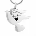 Collier d'urne en forme de colombe en inox avec gravure Grandma et cœur - Style Grandma