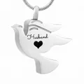 Collier urne cinéraire en acier inoxydable forme colombe gravé Husband - Style Mari