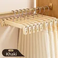 Khaki non-slip pant hangers with adjustable clips for organizing skirts and trousers - Adjustable Clip Style / 10 Pieces Pack / Khaki