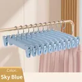 Blue traceless pants hanger with adjustable clips for organizing skirts and trousers - Adjustable Clip Style / 10 Pieces Pack / Sky Blue
