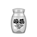 Small stainless steel cremation urn for pet or human ashes with rose motif. - 25*16mm / Silver