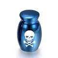 Urna cineraria per animali in metallo blu con teschio e ossa incrociate bianchi - 25mm*16mm / Blu