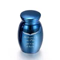 Small blue cremation urn for pets with angel wings and memorial heart engraving - 25*16mm / Blue