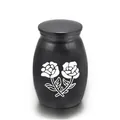 Elegant black cremation urn for pets or humans featuring a white rose pattern engraving - 25*16mm / Black