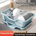 Multifunctional blue dish drying rack with removable tray for kitchen counter storage - Fast-Drying Detachable Base / Light Blue