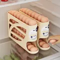 Space-saving automatic rolling egg storage box rack for refrigerator side door shelf - 1 Piece/Pack / Cream