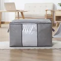 Large gray quilted foldable storage bag with transparent window for bedding and duvets - Horizontal / 60x36x42cm / Gray