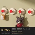 Juego de 4 ganchos de ventosa de ABS rojo tomate para almacenamiento de baño y cocina - Juego de 4 / Rojo