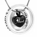 Elegant triple ring urn necklace with black heart pendant Aunt engraving for memorial jewelry - Aunt