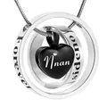 Heart-shaped cremation urn pendant with concentric rings and 'Forever' engraving. - Nana