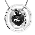 Silver and black stainless steel heart cremation urn necklace with Oma memorial engraving - Oma (Oma)