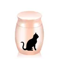 Detail view of a rose gold pet cremation urn featuring a black cat silhouette for cat ashes - 30mm x 40mm / Rose Gold