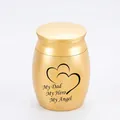 Golden memorial cremation urn for human ashes with Dad angel text, size 30x40mm - Dad (Gold)