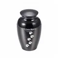 Small black metallic pet memorial urn with white paw prints and In Love Memory text - Black (45*70mm)