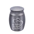 Small dark grey memorial cremation urn with heart design and My Husband My Hero text - Husband Style / 30x40mm