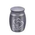 Small memorial cremation urn for mom, metallic grey with heart engraving and angel quote. - Mom Style / 30x40mm