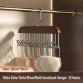 Vintage brown solid wood multi-functional hanger with 8 hooks for camisole storage - Retro Colors
