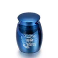 Detail view of blue pet cremation urn engraved with 'Your Wings Were Ready' memorial text - 30*40mm / Blue