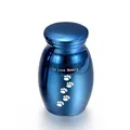 Deep blue mini pet cremation urn with In Love Memory engraving and paw print icons. - 25*16mm / Blue