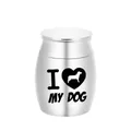 Small silver stainless steel pet cremation urn featuring 'I love my dog' heart design - 40*30mm / Silver