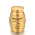Golden metal pet cremation urn with guardian wings and memorial text engraving - 25*16mm / Gold