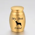 Golden small pet cremation urn with dog silhouette and My Best Friend text for ashes - 25*16mm / Gold