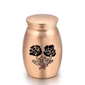 Rose gold mini cremation memorial urn for ashes with an elegant black rose pattern - 25*16mm / Rose Gold