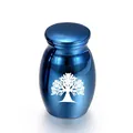 Urna conmemorativa para mascotas en metal azul con diseño grabado del árbol de la vida - 25mm*16mm / Azul