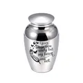 Small silver memorial pet urn with feather design and inspirational quote - 45x70mm / Silver