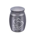 Small grey metal cremation urn with double heart pattern and My Son engraving for ashes - Son Style / 30x40mm