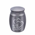 Small gray stainless steel memorial urn for ashes with heart and My Wife My Hero engraving - Wife Style / 30x40mm