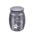 Miniature grey stainless steel cremation urn for pet ashes with heart and paw design - Paw Style / 30x40mm