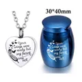Blue pet cremation urn and matching heart pendant necklace set with memorial poem. - 30x40mm / Blue