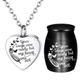 Heart cremation necklace and small black urn set with memorial engraving for pets. - 30x40mm / Black