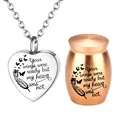 Heart-shaped memorial cremation urn necklace and matching rose gold keepsake jewelry set - 30x40mm / Rose Gold