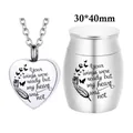 Polished silver heart-shaped pet cremation pendant necklace with matching small memorial urn - 30x40mm / Silver