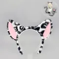 Leopard print cat ear headband set with soft faux fur for Halloween party cosplay - Ears Headband (Q-Little Leopard Ears-White) / Black White Snow Leopard