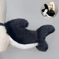 Plush black and white shark tail cosplay prop with adjustable strap for animal costume - Black