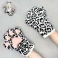Realistic leopard print plush paw gloves for animal costume masquerade party props - Paw Gloves (Q-Little Leopard Paws-White) / Black White Snow Leopard