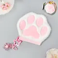 Schattige pluche kattenpoot portemonnee met roze ster sleutelhanger en belletje detail - Wit Roze