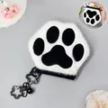 Schattige zwart-witte pluche dierenpoot portemonnee met stervormige metalen sleutelhanger - Zwart en Wit