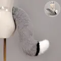 Pluche grijze wolvenstaart met witte punt en bijpassende orenset voor Y2K cosplay - Wolfsstaart Kleur / Broken Wit