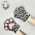 Leopard animal costume set with plush ears headband furry paws and tail for cosplay events - Paw Gloves (Little Leopard Paws-Gray)