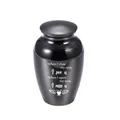 Small black metal cremation urn for pet or human ashes featuring memorial text - Black (45x70mm)
