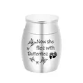 Small silver keepsake cremation urn for human or pet ashes with butterfly motif - 30x40mm / Silver
