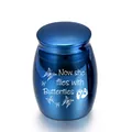Elegant blue memorial cremation urn with butterflies and engraved memorial message - 30x40mm / Blue