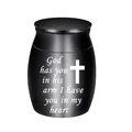 Black memorial cremation urn with cross and sentimental heart engraving - 30x40mm / Black