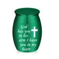 Emerald green keepsake cremation urn with a white cross and religious memorial quote - 30x40mm / Green
