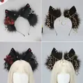 Gothic Lolita faux fur wolf ear headband with moon and star pendants for cosplay - Taboo Rose Style
