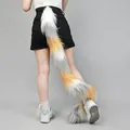 Long poseable calico cat faux fur tail cosplay prop for wrapping around legs - Calico Cat Wrapped Tail / Yellow Grey